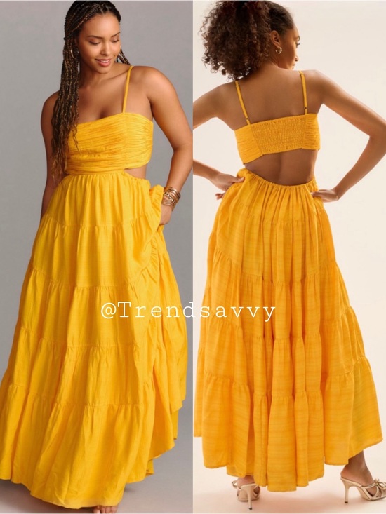 Anthropologie Dresses & Skirts - Anthropologie Let Me Be Mango Cutout Tiered Maxi Dress Open Back Large NWT